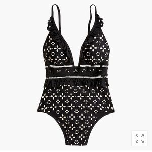 Scalloped ruffle plunge swimsuit in eyelet J.Crew
